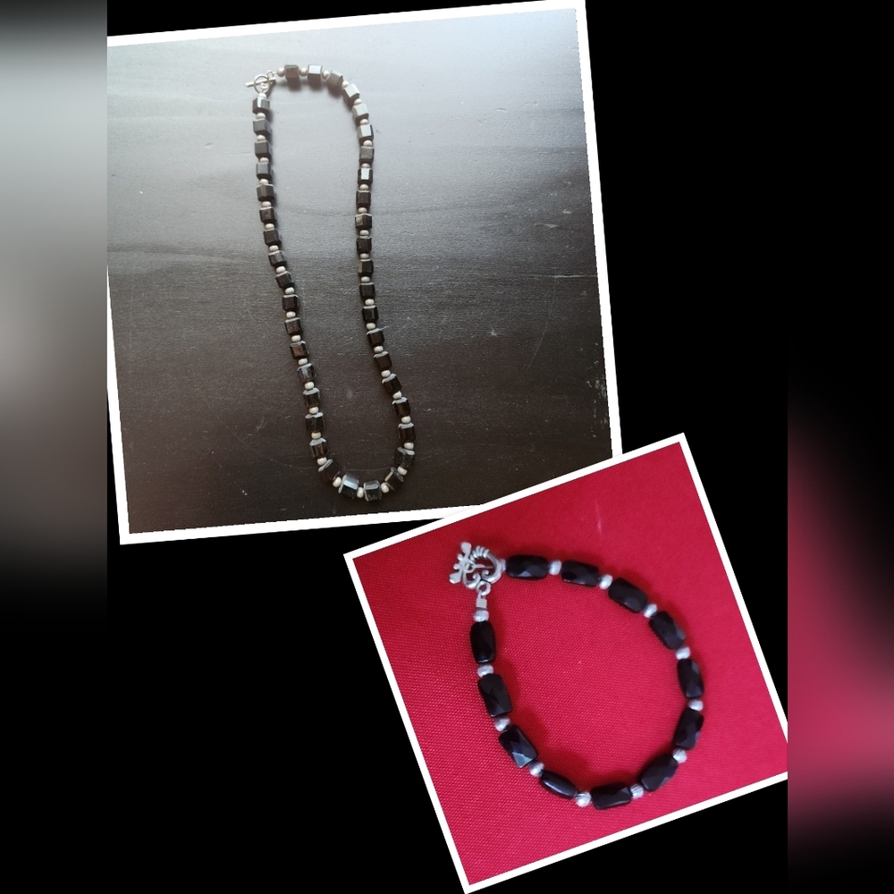 Black and Silver Beaded Necklace Set
